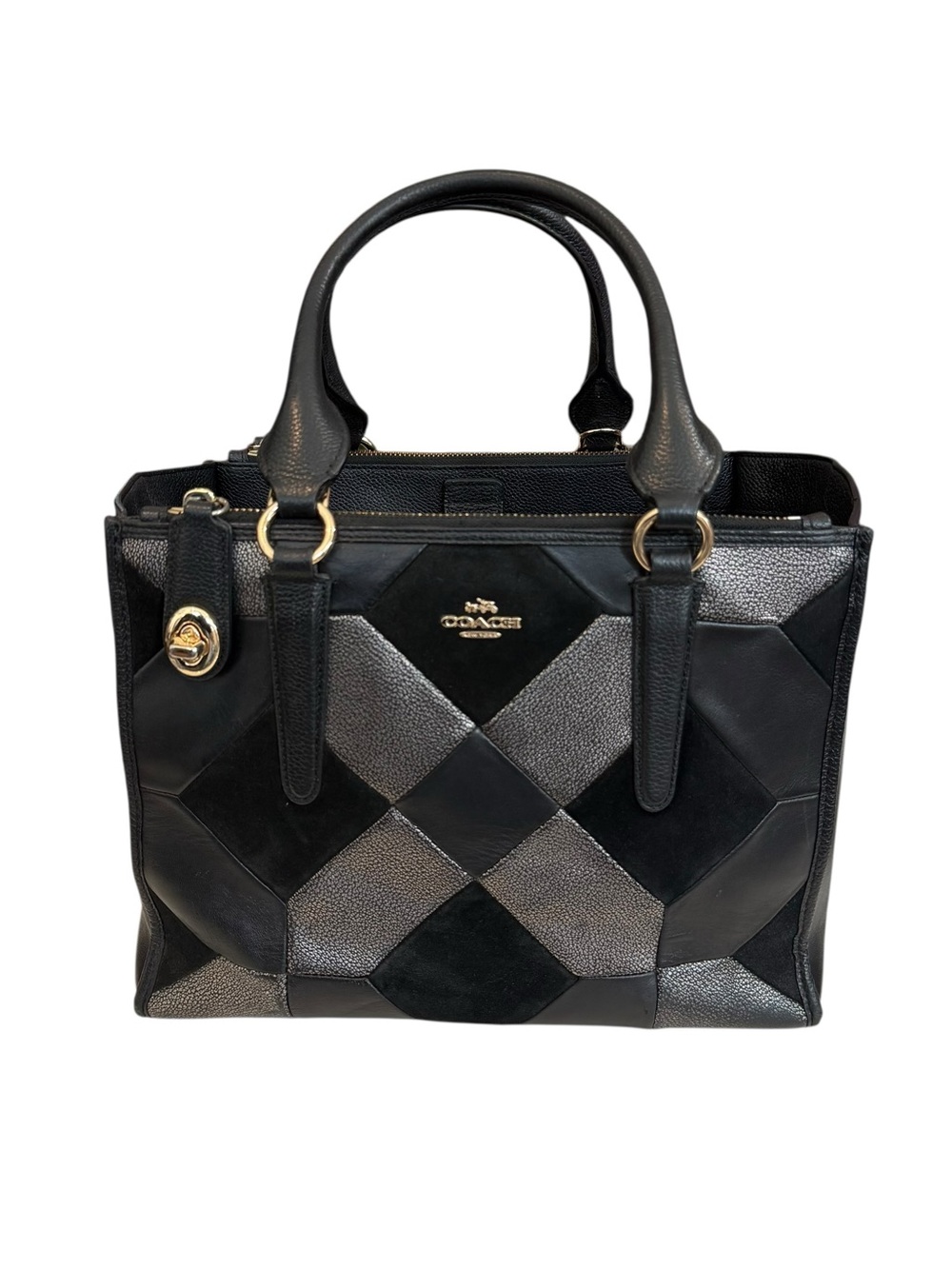 Coach Crosby Black and Grey Metallic Patchwork Leather Tote Bucket-Purse - Picture 2 of 16